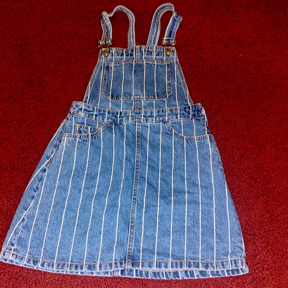 Jean Overall Dress with White Stripes